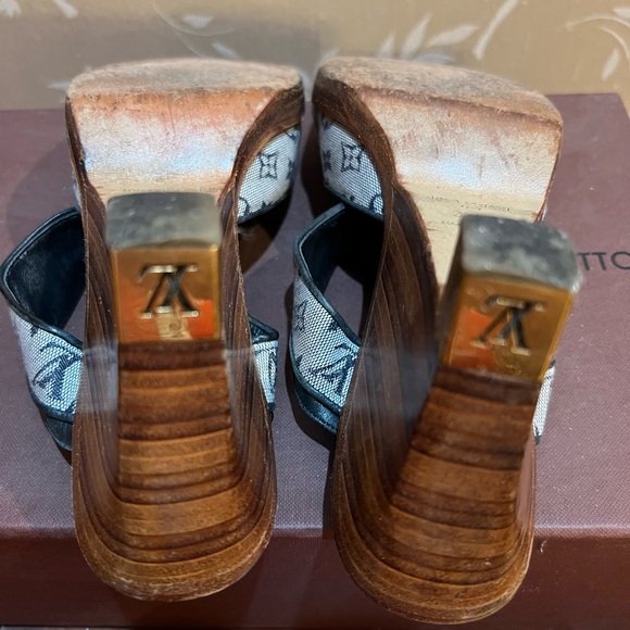 Louis Vuitton Blue Sling Back Shoe 👠 Wood Heel - Picture 6 of 8